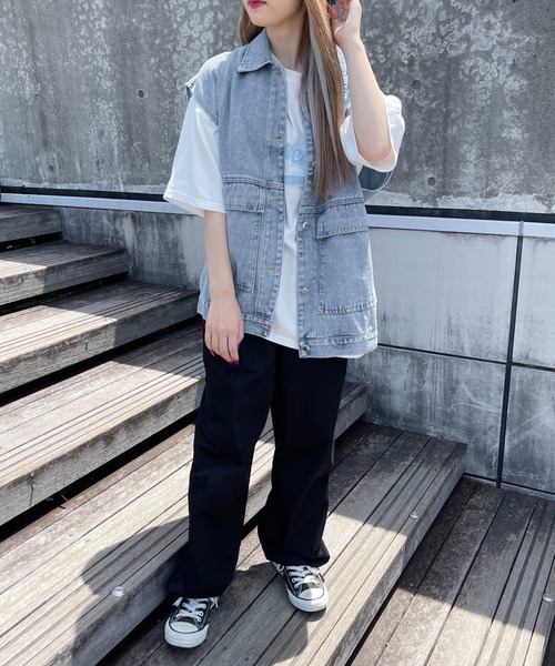 PairPair（ペアペア）の「ケミカルウォッシュジレ(ユニセックス)（ベスト・メンズ・ブラック/サックスブルー・フリー）」の22枚目の写真