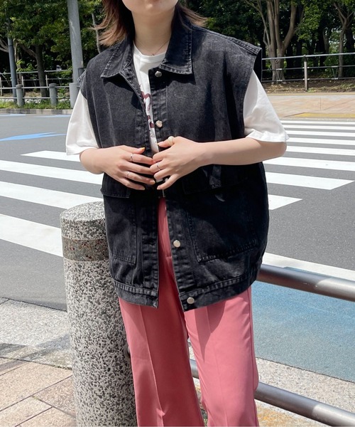 PairPair（ペアペア）の「ケミカルウォッシュジレ(ユニセックス)（ベスト・メンズ・ブラック/サックスブルー・フリー）」の7枚目の写真