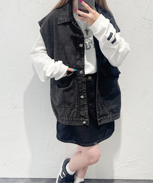 PairPair（ペアペア）の「ケミカルウォッシュジレ(ユニセックス)（ベスト・メンズ・ブラック/サックスブルー・フリー）」の4枚目の写真