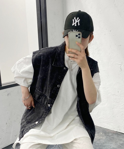 PairPair（ペアペア）の「ケミカルウォッシュジレ(ユニセックス)（ベスト・メンズ・ブラック/サックスブルー・フリー）」の11枚目の写真