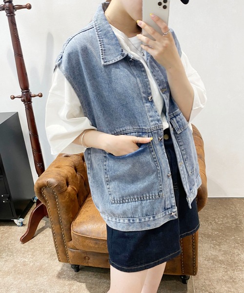 PairPair（ペアペア）の「ケミカルウォッシュジレ(ユニセックス)（ベスト・メンズ・ブラック/サックスブルー・フリー）」の21枚目の写真