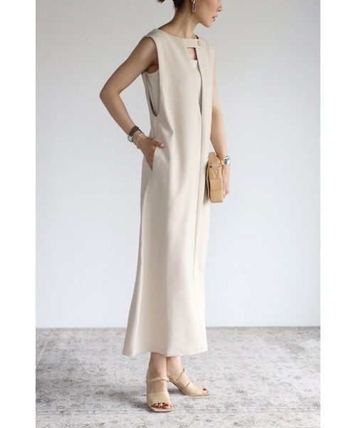 Bonjour Sagan（ボンジュールサガン）の「Vネックボタンジャンパースカート（ジャンパースカート・レディース・ブラック/ライトベージュ・FREE）」の5枚目の写真