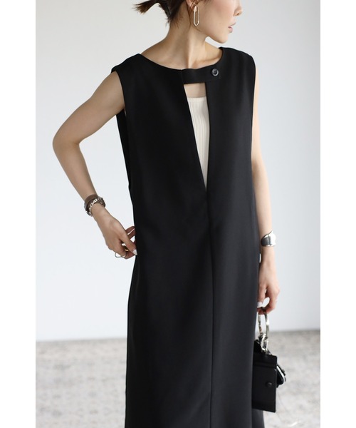 Bonjour Sagan（ボンジュールサガン）の「Vネックボタンジャンパースカート（ジャンパースカート・レディース・ブラック/ライトベージュ・FREE）」の12枚目の写真