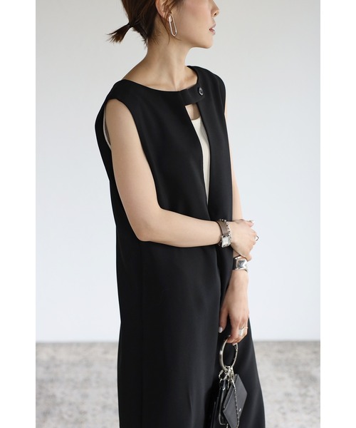 Bonjour Sagan（ボンジュールサガン）の「Vネックボタンジャンパースカート（ジャンパースカート・レディース・ブラック/ライトベージュ・FREE）」の14枚目の写真