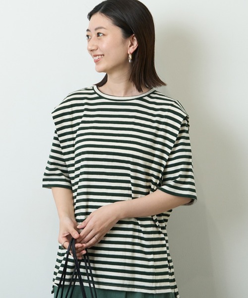 HERENCIA(ヘレンチア)の「ショルダー デザイン ボーダー ショートスリーブ カットソー(Tシャツ/カットソー・レディース・ブラック系その他/グリーン系その他/ブルー系その他/イエロー系その他・MEDIUM)」の3枚目の写真