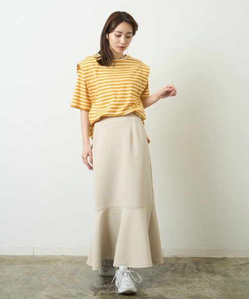 HERENCIA(ヘレンチア)の「ショルダー デザイン ボーダー ショートスリーブ カットソー(Tシャツ/カットソー・レディース・ブラック系その他/グリーン系その他/ブルー系その他/イエロー系その他・MEDIUM)」の14枚目の写真