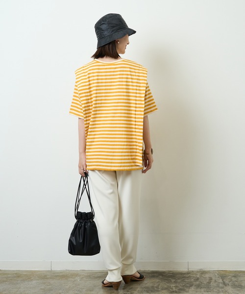 HERENCIA(ヘレンチア)の「ショルダー デザイン ボーダー ショートスリーブ カットソー(Tシャツ/カットソー・レディース・ブラック系その他/グリーン系その他/ブルー系その他/イエロー系その他・MEDIUM)」の22枚目の写真