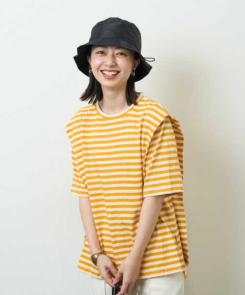 HERENCIA(ヘレンチア)の「ショルダー デザイン ボーダー ショートスリーブ カットソー(Tシャツ/カットソー・レディース・ブラック系その他/グリーン系その他/ブルー系その他/イエロー系その他・MEDIUM)」の15枚目の写真