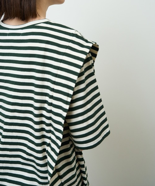 HERENCIA(ヘレンチア)の「ショルダー デザイン ボーダー ショートスリーブ カットソー(Tシャツ/カットソー・レディース・ブラック系その他/グリーン系その他/ブルー系その他/イエロー系その他・MEDIUM)」の11枚目の写真