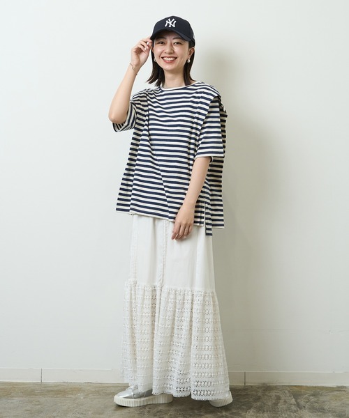 HERENCIA(ヘレンチア)の「ショルダー デザイン ボーダー ショートスリーブ カットソー(Tシャツ/カットソー・レディース・ブラック系その他/グリーン系その他/ブルー系その他/イエロー系その他・MEDIUM)」の17枚目の写真