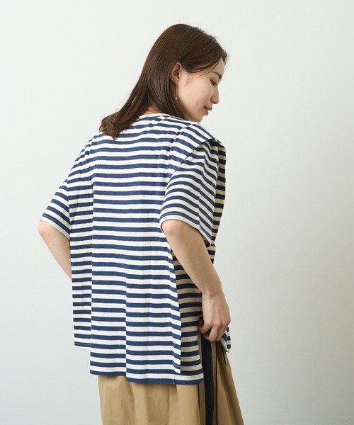 HERENCIA(ヘレンチア)の「ショルダー デザイン ボーダー ショートスリーブ カットソー(Tシャツ/カットソー・レディース・ブラック系その他/グリーン系その他/ブルー系その他/イエロー系その他・MEDIUM)」の8枚目の写真
