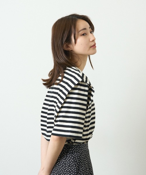 HERENCIA(ヘレンチア)の「ショルダー デザイン ボーダー ショートスリーブ カットソー(Tシャツ/カットソー・レディース・ブラック系その他/グリーン系その他/ブルー系その他/イエロー系その他・MEDIUM)」の13枚目の写真