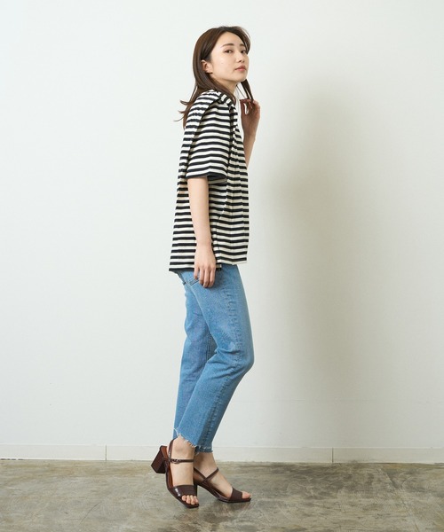 HERENCIA(ヘレンチア)の「ショルダー デザイン ボーダー ショートスリーブ カットソー(Tシャツ/カットソー・レディース・ブラック系その他/グリーン系その他/ブルー系その他/イエロー系その他・MEDIUM)」の12枚目の写真