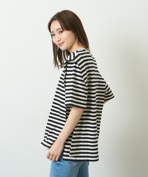 HERENCIA(ヘレンチア)の「ショルダー デザイン ボーダー ショートスリーブ カットソー(Tシャツ/カットソー・レディース・ブラック系その他/グリーン系その他/ブルー系その他/イエロー系その他・MEDIUM)」の19枚目の写真