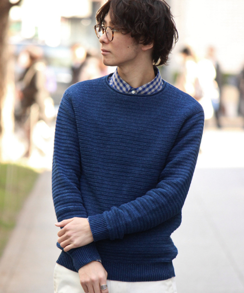 EDIFICE（エディフィス）の「◇INDIGO / インディゴ : リップル ボートネックニット（ニット/セーター・メンズ・ブルー/ネイビー・48/46/44）」の22枚目の写真