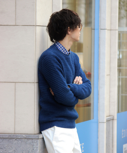 EDIFICE（エディフィス）の「◇INDIGO / インディゴ : リップル ボートネックニット（ニット/セーター・メンズ・ブルー/ネイビー・48/46/44）」の16枚目の写真