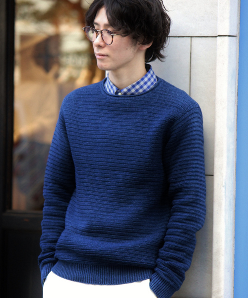 EDIFICE（エディフィス）の「◇INDIGO / インディゴ : リップル ボートネックニット（ニット/セーター・メンズ・ブルー/ネイビー・48/46/44）」の17枚目の写真