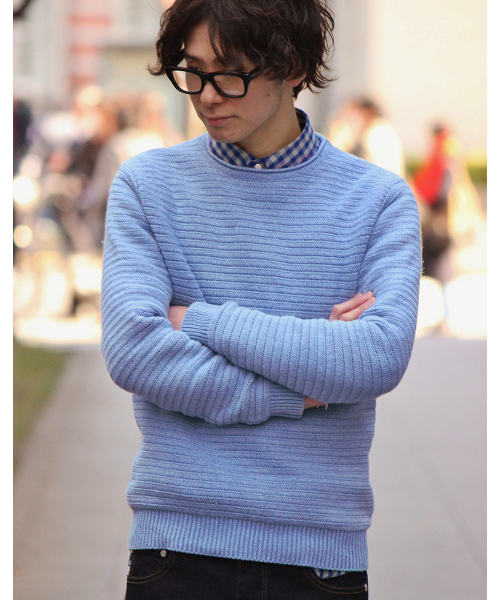 EDIFICE（エディフィス）の「◇INDIGO / インディゴ : リップル ボートネックニット（ニット/セーター・メンズ・ブルー/ネイビー・48/46/44）」の18枚目の写真