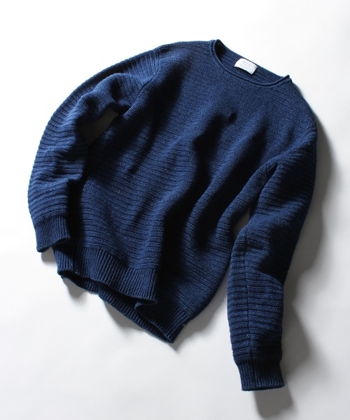 EDIFICE（エディフィス）の「◇INDIGO / インディゴ : リップル ボートネックニット（ニット/セーター・メンズ・ブルー/ネイビー・48/46/44）」の14枚目の写真