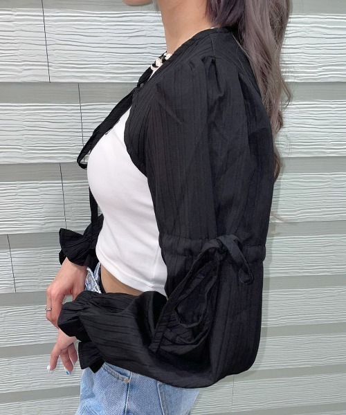 .KOM（ドットコム）の「A'GEM/9 × .kom『.kom/ドットケーオーエム』シャーリング ボレロショール シアーカーディガン（Tシャツ/カットソー・レディース・ホワイト/ブラック・FREE）」の9枚目の写真