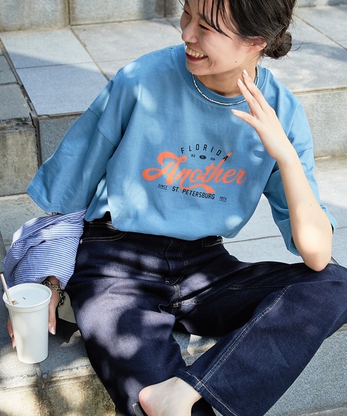 CIAOPANIC TYPY(チャオパニックティピー)の「USAコットンアソートロゴプリントTee(Tシャツ/カットソー・レディース・オレンジ/ピンク/サックスブルー/ブラック/ホワイト・ONE SIZE)」の4枚目の写真