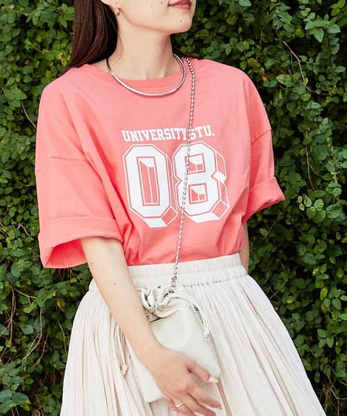 CIAOPANIC TYPY(チャオパニックティピー)の「USAコットンアソートロゴプリントTee(Tシャツ/カットソー・レディース・オレンジ/ピンク/サックスブルー/ブラック/ホワイト・ONE SIZE)」の1枚目の写真