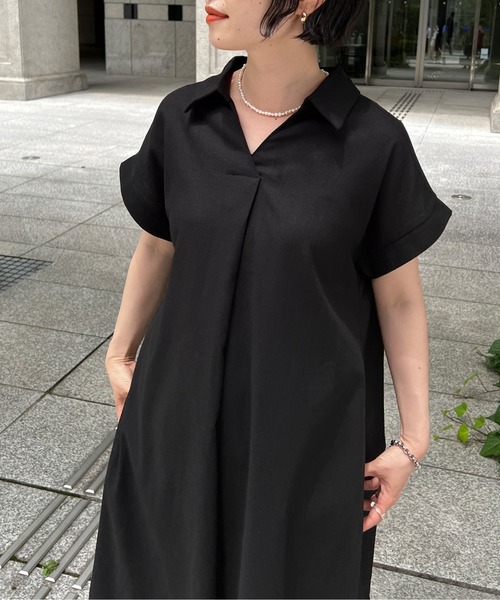 Chez toi（シェトワ）の「スキッパーフレンチスリーブシャツワンピース（シャツワンピース・レディース・ブラック/カーキ/オレンジ・FREE）」の12枚目の写真
