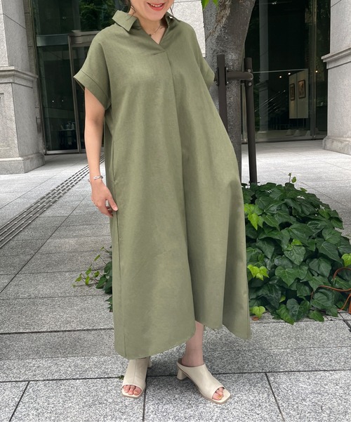 Chez toi（シェトワ）の「スキッパーフレンチスリーブシャツワンピース（シャツワンピース・レディース・ブラック/カーキ/オレンジ・FREE）」の21枚目の写真