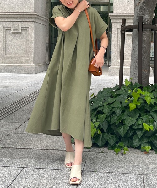 Chez toi（シェトワ）の「スキッパーフレンチスリーブシャツワンピース（シャツワンピース・レディース・ブラック/カーキ/オレンジ・FREE）」の13枚目の写真