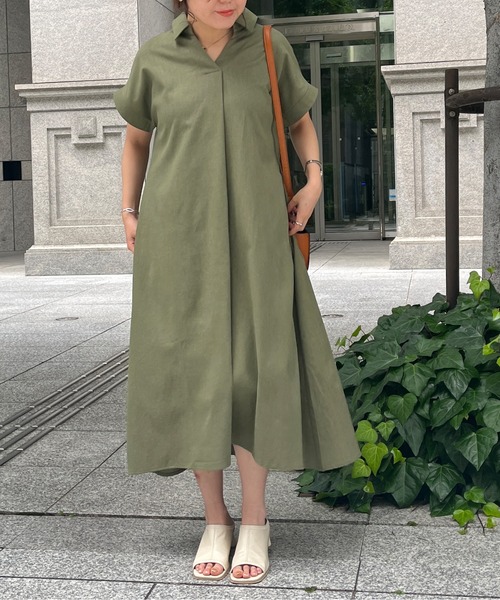 Chez toi（シェトワ）の「スキッパーフレンチスリーブシャツワンピース（シャツワンピース・レディース・ブラック/カーキ/オレンジ・FREE）」の18枚目の写真