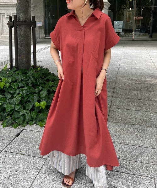 Chez toi（シェトワ）の「スキッパーフレンチスリーブシャツワンピース（シャツワンピース・レディース・ブラック/カーキ/オレンジ・FREE）」の22枚目の写真