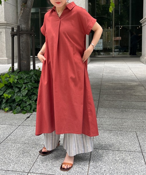 Chez toi（シェトワ）の「スキッパーフレンチスリーブシャツワンピース（シャツワンピース・レディース・ブラック/カーキ/オレンジ・FREE）」の19枚目の写真