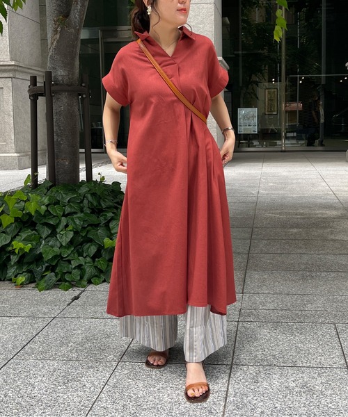 Chez toi（シェトワ）の「スキッパーフレンチスリーブシャツワンピース（シャツワンピース・レディース・ブラック/カーキ/オレンジ・FREE）」の15枚目の写真