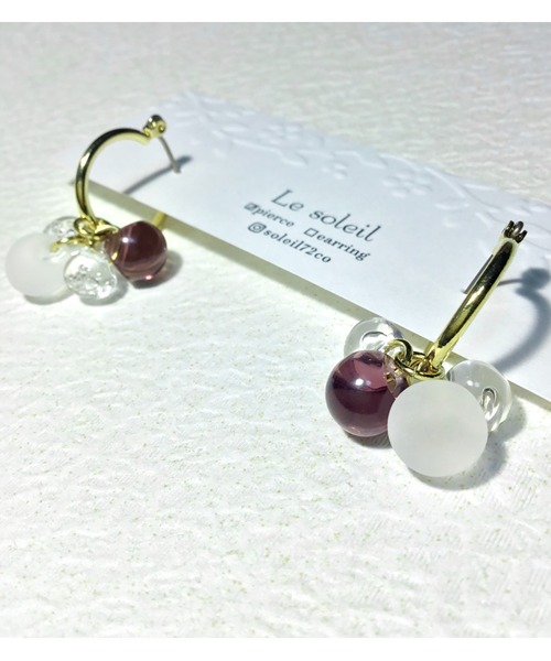tone(トーン)の「【Le soleil】彩りたわわに揺れる フープピアス(MA)(ピアス(両耳用)・レディース・パープル/グリーン・FREE)」の4枚目の写真