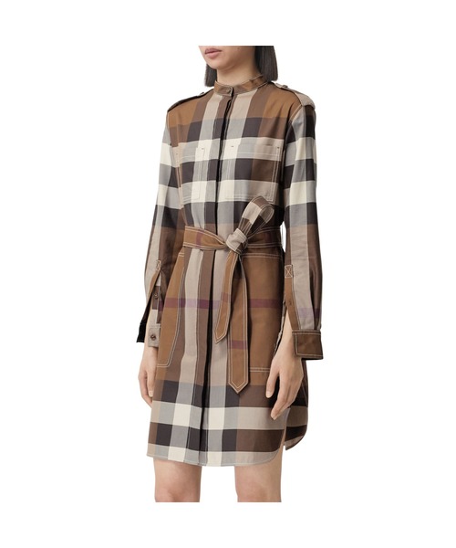 BURBERRY(バーバリー)の「チェック コットンポプリン タイウエスト シャツドレス(シャツワンピース・レディース・ダークブラウン系・2/4)」の2枚目の写真