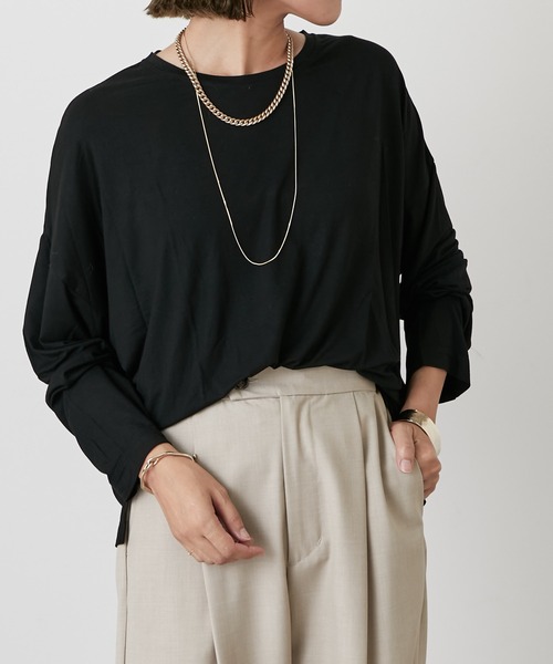 Omekashi(オメカシ)の「シアードルマンロングプルオーバー(Tシャツ/カットソー・レディース・ブラック/オフホワイト/ピンク・FREE)」の3枚目の写真