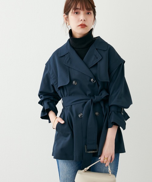 natural couture（ナチュラルクチュール）の「WEB限定カラーあり/2022AWアイテム/注目のおしゃれミドル丈コート 袖取れるケープジレトレンチ（トレンチコート・レディース・ベージュ/ブラウン/ネイビー・FREE）」の3枚目の写真