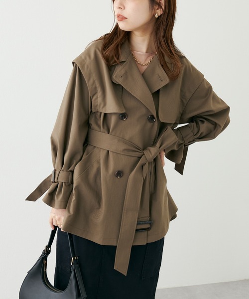 natural couture（ナチュラルクチュール）の「WEB限定カラーあり/2022AWアイテム/注目のおしゃれミドル丈コート 袖取れるケープジレトレンチ（トレンチコート・レディース・ベージュ/ブラウン/ネイビー・FREE）」の4枚目の写真