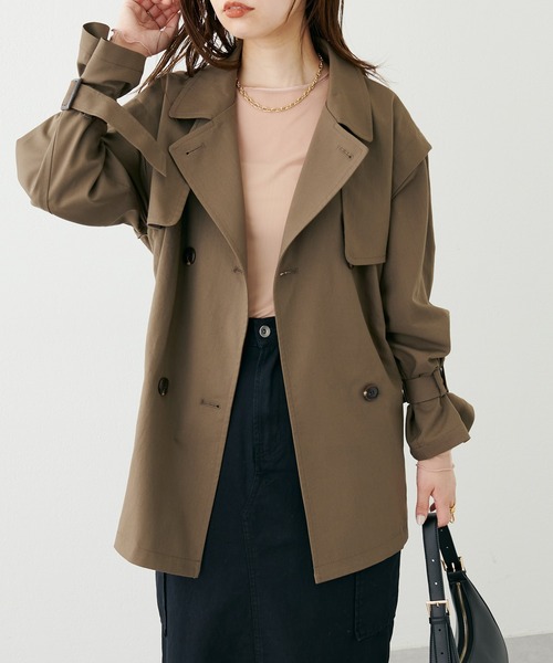 natural couture（ナチュラルクチュール）の「WEB限定カラーあり/2022AWアイテム/注目のおしゃれミドル丈コート 袖取れるケープジレトレンチ（トレンチコート・レディース・ベージュ/ブラウン/ネイビー・FREE）」の7枚目の写真