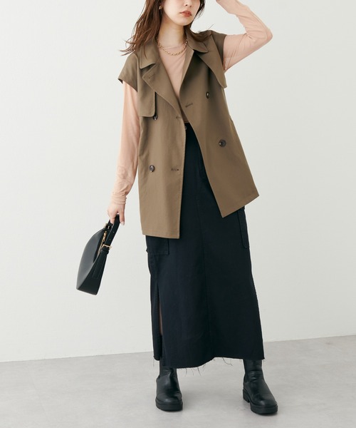 natural couture（ナチュラルクチュール）の「WEB限定カラーあり/2022AWアイテム/注目のおしゃれミドル丈コート 袖取れるケープジレトレンチ（トレンチコート・レディース・ベージュ/ブラウン/ネイビー・FREE）」の10枚目の写真