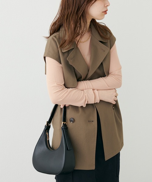 natural couture（ナチュラルクチュール）の「WEB限定カラーあり/2022AWアイテム/注目のおしゃれミドル丈コート 袖取れるケープジレトレンチ（トレンチコート・レディース・ベージュ/ブラウン/ネイビー・FREE）」の9枚目の写真