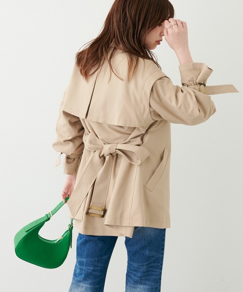 natural couture（ナチュラルクチュール）の「WEB限定カラーあり/2022AWアイテム/注目のおしゃれミドル丈コート 袖取れるケープジレトレンチ（トレンチコート・レディース・ベージュ/ブラウン/ネイビー・FREE）」の19枚目の写真