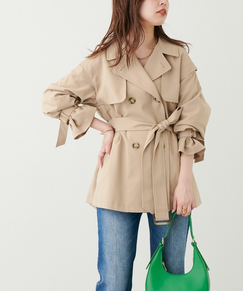 natural couture（ナチュラルクチュール）の「WEB限定カラーあり/2022AWアイテム/注目のおしゃれミドル丈コート 袖取れるケープジレトレンチ（トレンチコート・レディース・ベージュ/ブラウン/ネイビー・FREE）」の16枚目の写真