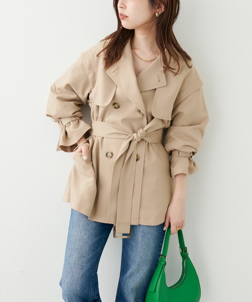 natural couture（ナチュラルクチュール）の「WEB限定カラーあり/2022AWアイテム/注目のおしゃれミドル丈コート 袖取れるケープジレトレンチ（トレンチコート・レディース・ベージュ/ブラウン/ネイビー・FREE）」の15枚目の写真