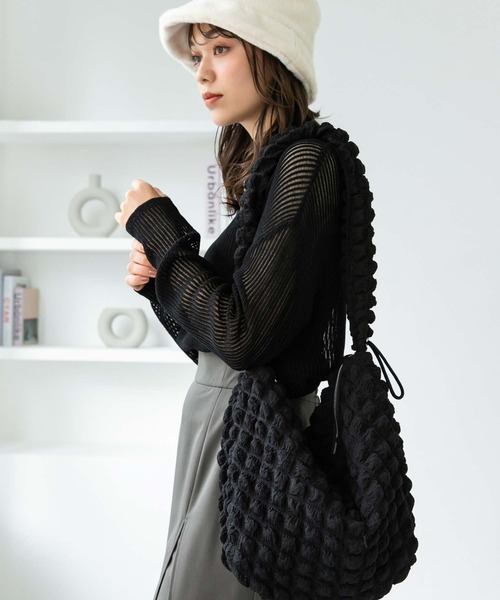 Edit Sheen（エディットシーン）の「2wayシャーリングキルティングバッグ（ショルダーバッグ・レディース・ホワイト/ブラック・FREE）」の3枚目の写真