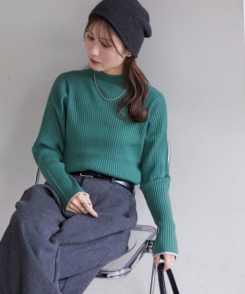 Aimeine シルク混コンパクトリブニット(ピスタチオ) Aimeine シルク混コンパクトリブニット(ピスタチオ) Aimeine シルク混