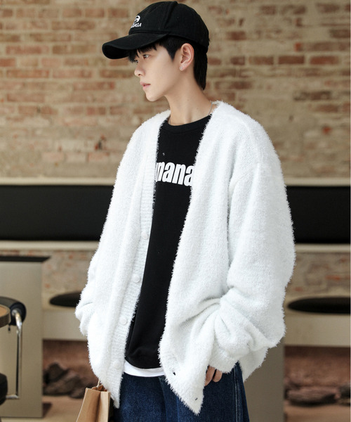 neos（ネオス）の「【neos -addictive design-】ビッグシルエット フェザーヤーン ニット カーディガン（カーディガン/ボレロ・メンズ・ホワイト/ブラック/ベージュ/グレー/レッド・MEDIUM/LARGE）」の2枚目の写真