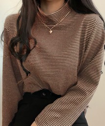 ハイネックボーダーカットソー