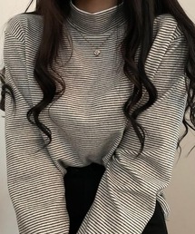 ハイネックボーダーカットソー