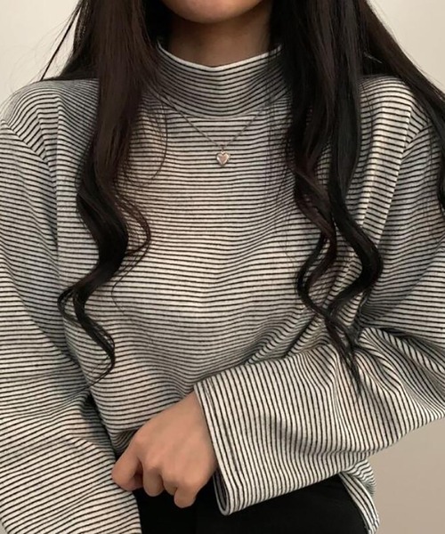 Girly Doll(ガーリードール)の「ハイネックボーダーカットソー(Tシャツ/カットソー・レディース・ホワイト/ブラウン/ブラック/グレー・F)」の8枚目の写真